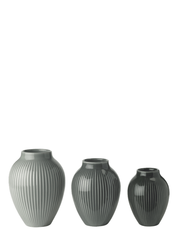 Set 3 mini vasi Knabstrup ondulati opachi – Verde nebbia, Verde celadon, Verde scuro